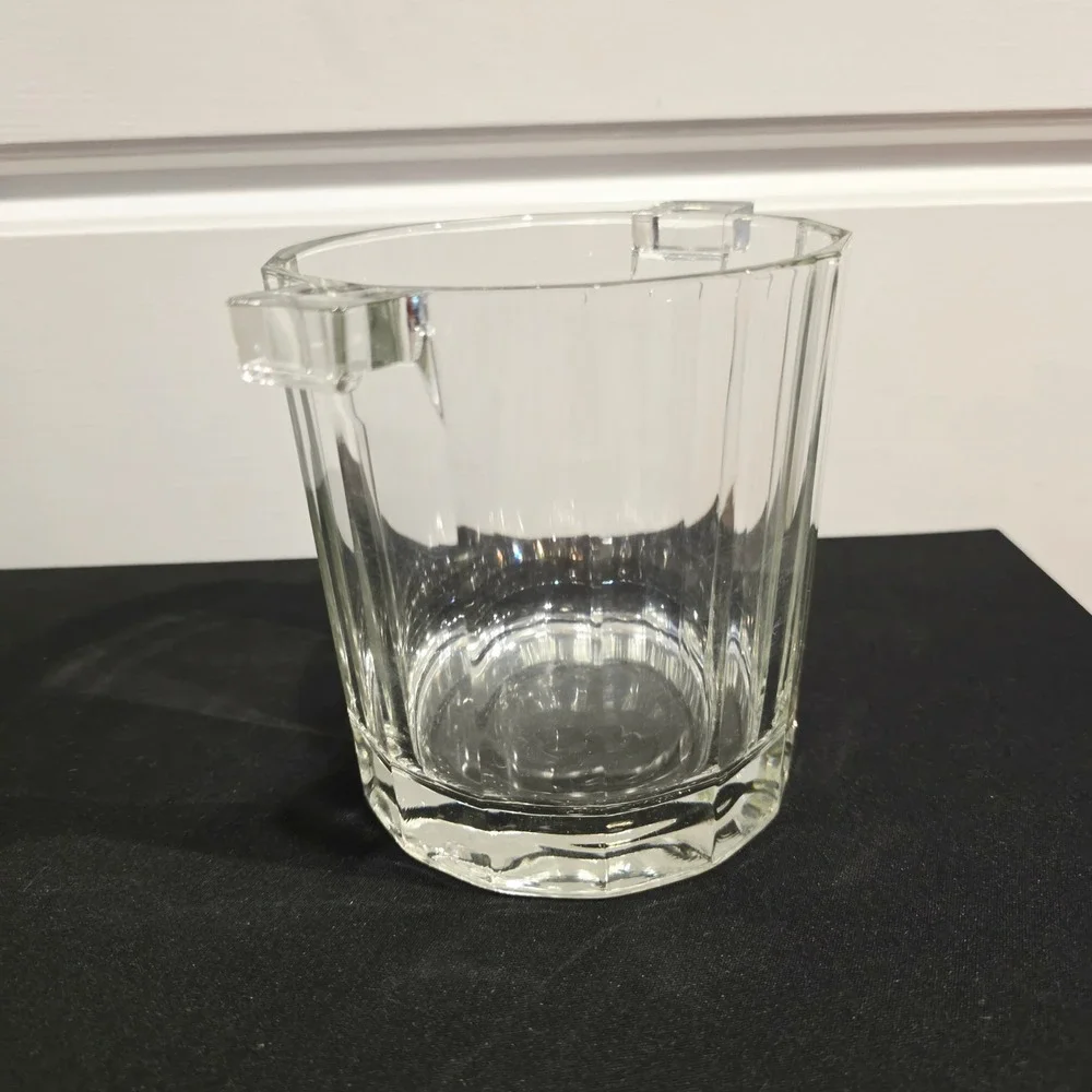 Vintage Style Heavy Clear Glass Ice Bucket, Home Bar Accessories, Cocktail Party